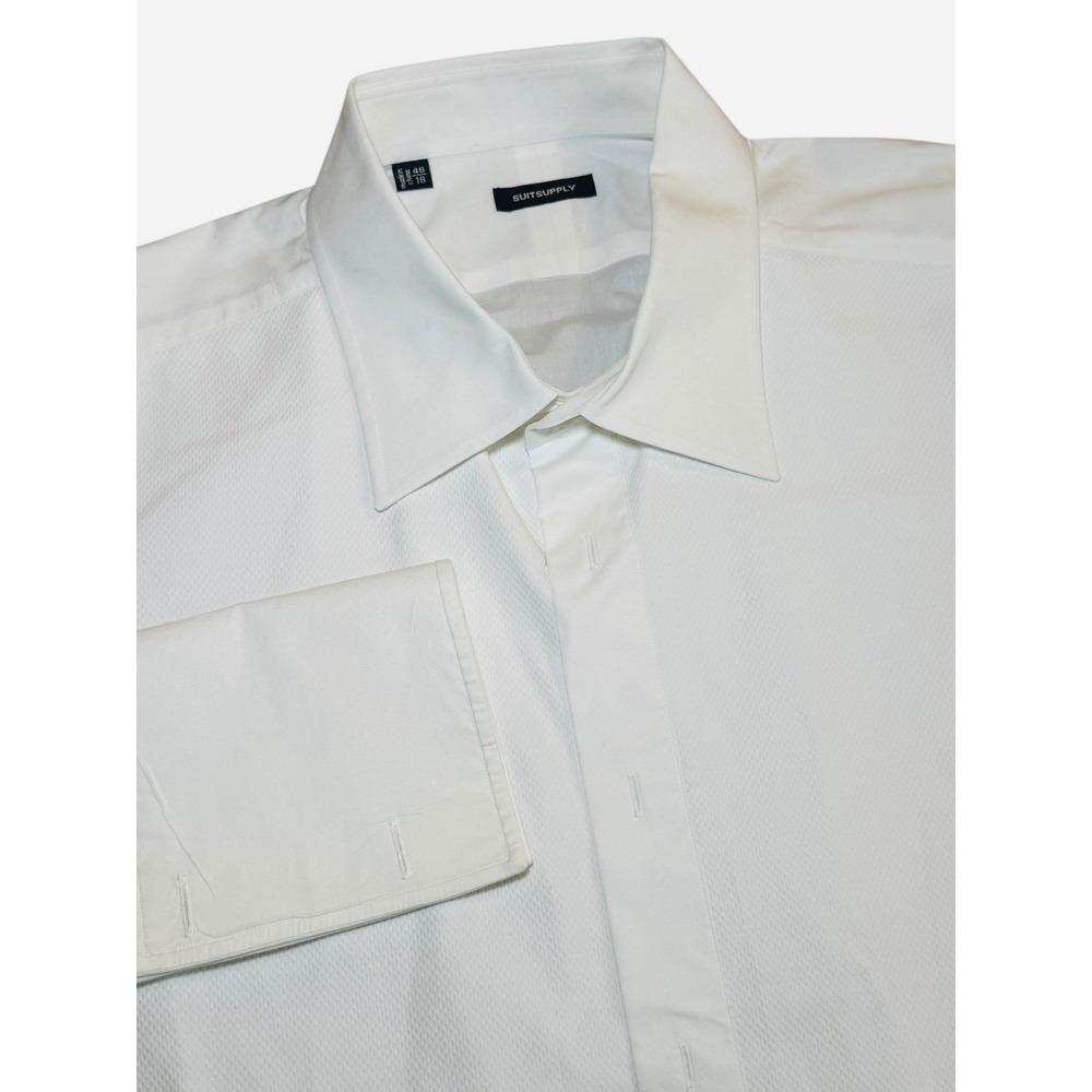 SUITSUPPLY White Tuxedo Shirt Men's 46/18 Long Sleeve Cotton French Cuffs - Picture 1 of 10